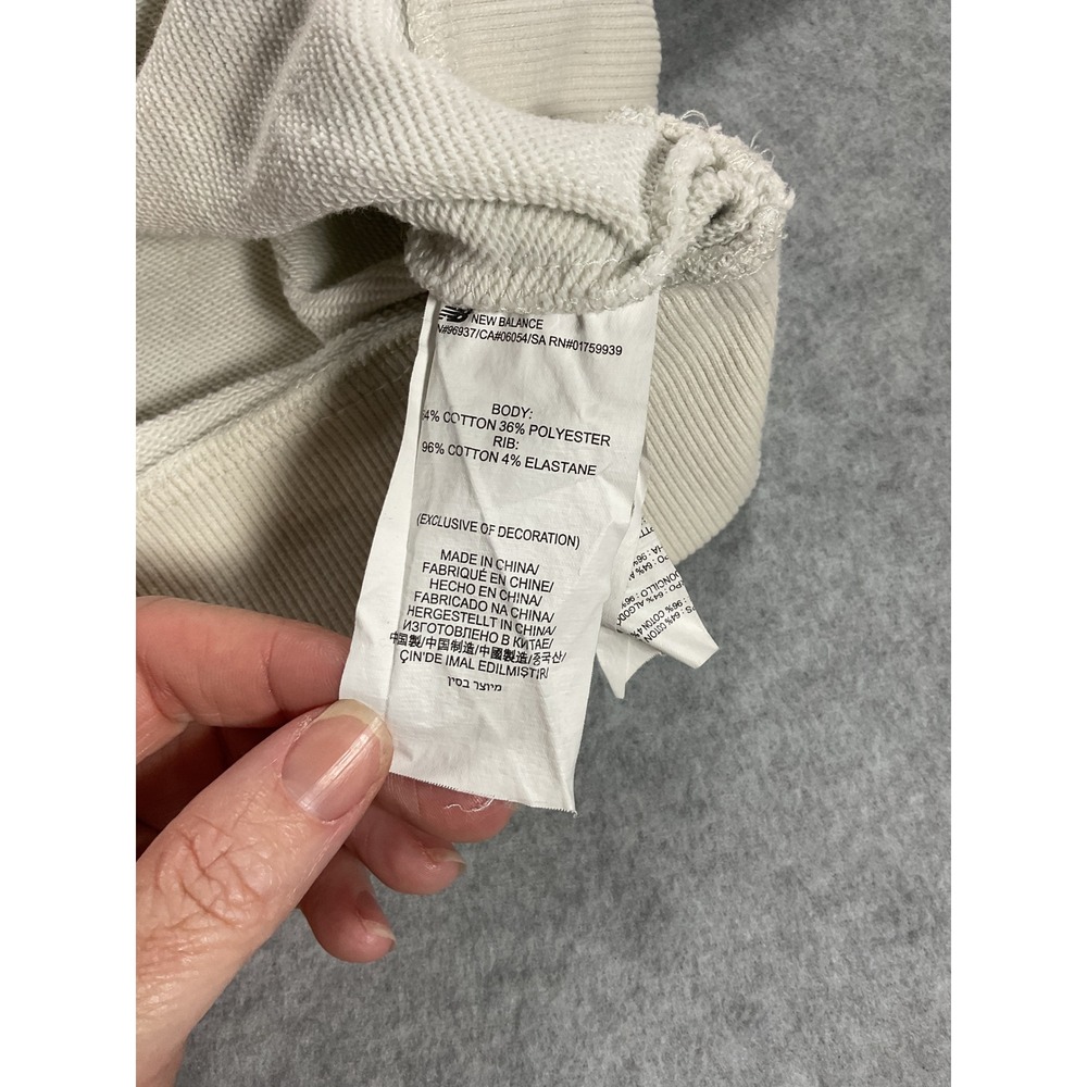 New Balance Women Cream Cropped Sweatshirt Logo Tape Sleeve Pullover Medium 2385 - Picture 7 of 8